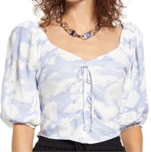 NWT Nordstrom Open Edit Tie Front Puff Sleeve Blouse - Size Medium